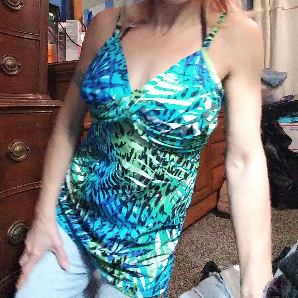 Tropical print swim/athletic top